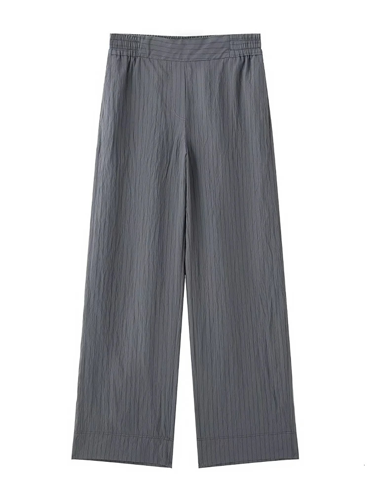 TFMLN Womens Fashion Pants Set Striped Shirt High Waist Wide Leg Elastic Mens Casual Spring 250407