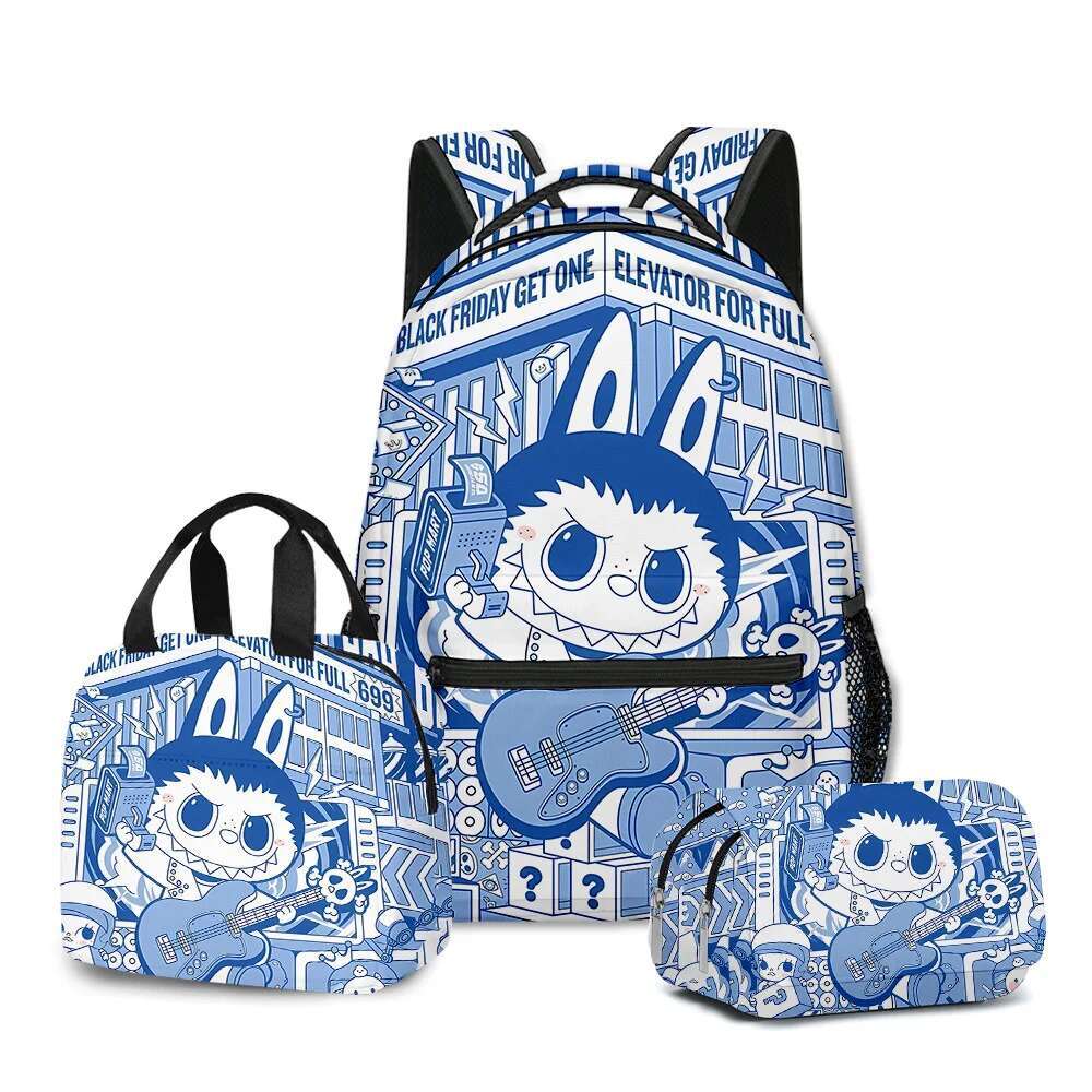 Cartoon Novelty Fashion Cool Labubu 3D Print 3Pcs/Set Student School Bags Laptop Daypack Backpack Lunch Bag Pencil Case