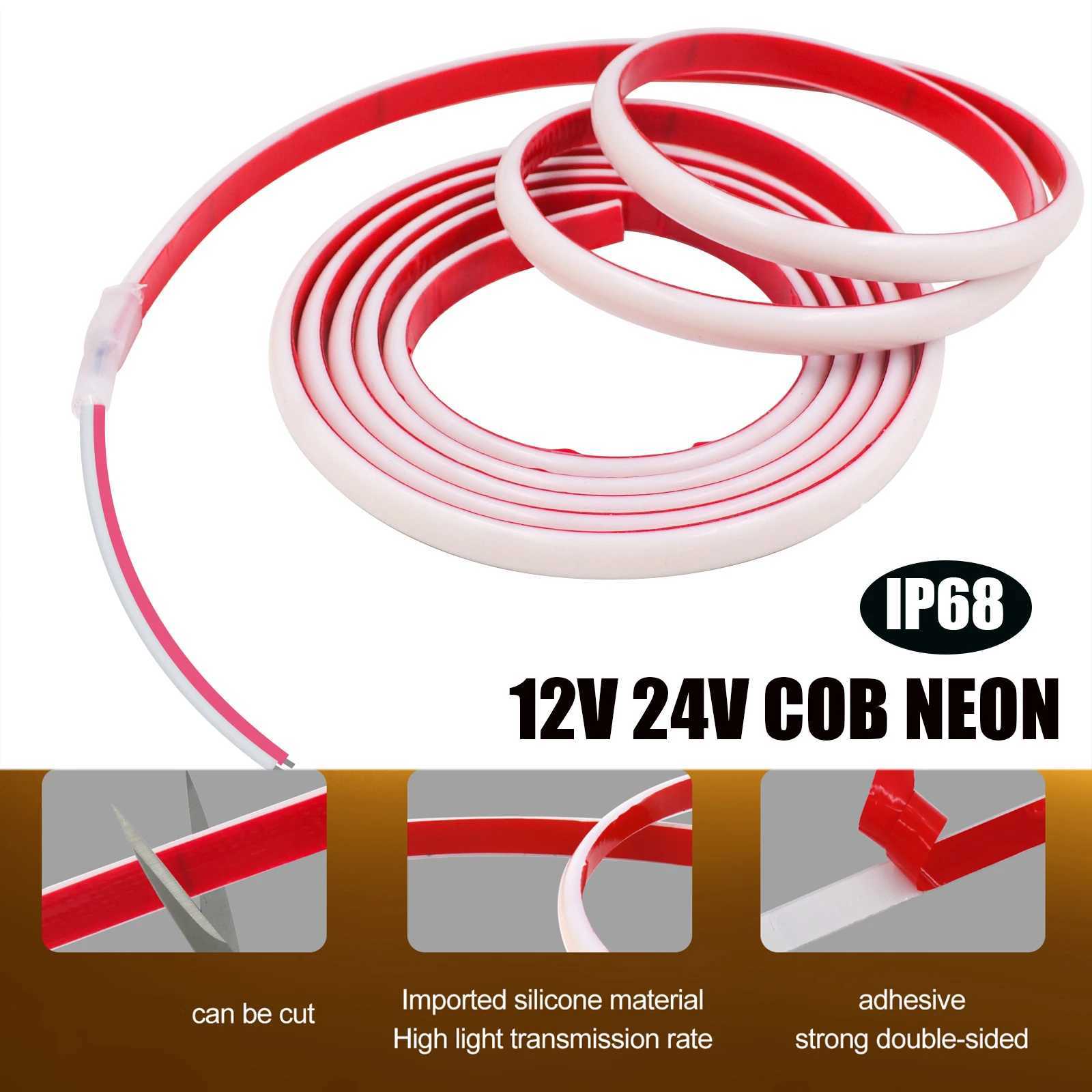 12V 24V IP68 Waterproof COB Neon Strip Hight Bright 320Leds/M Yellow/Pink/Red/White/Ice Blue/Pink Flexible Ribbon Rope LED Light W251107
