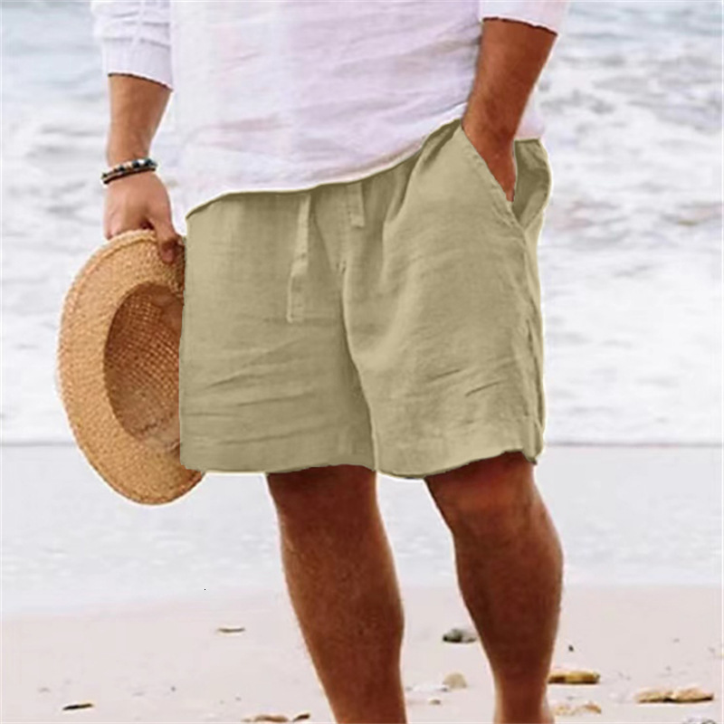 2025S Designer Shorts Men S Shorts Cotton And Linen Summer Drawstring Elastic Waist Straight Legs Solid Color Comfortable Breathable Short Daily Beach