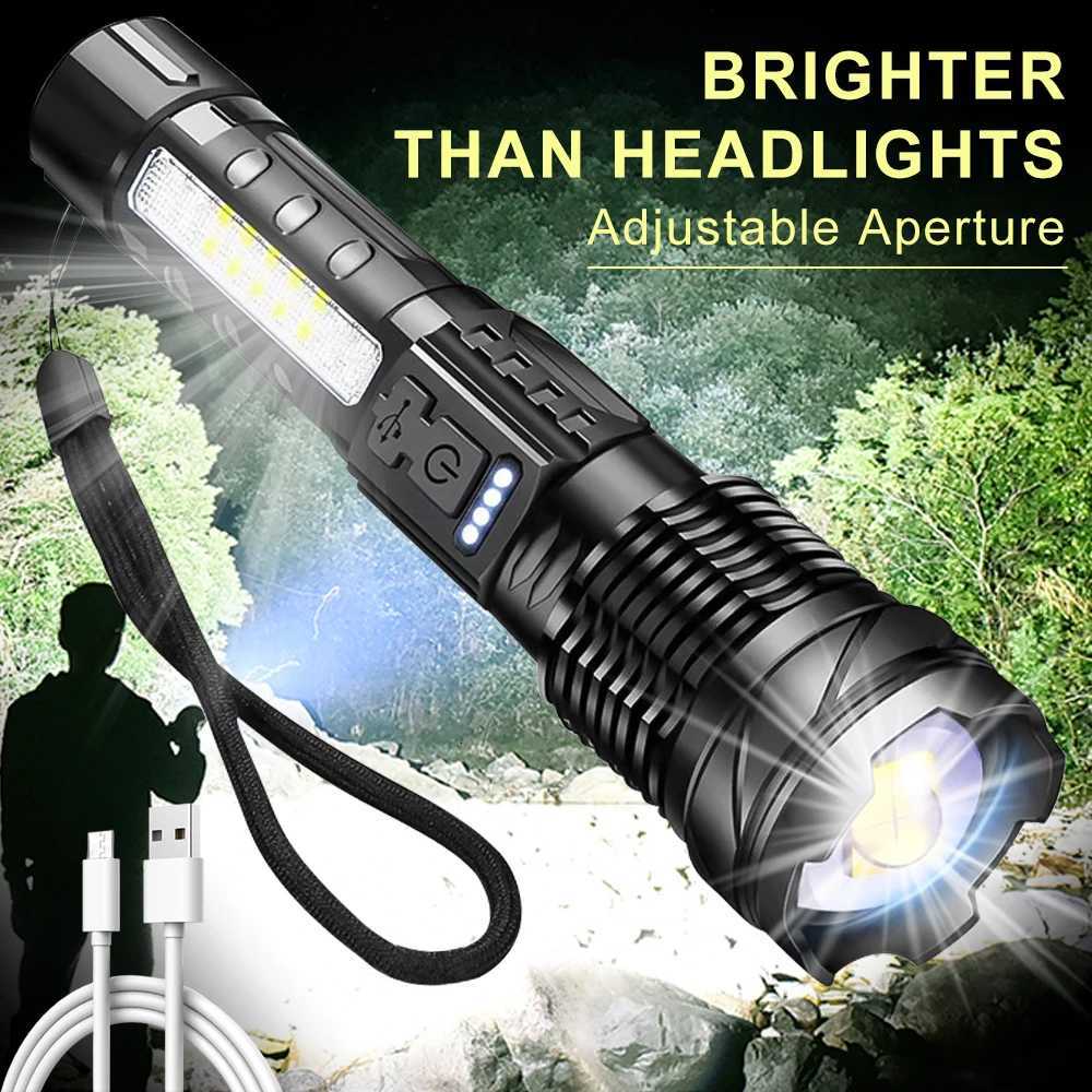 Zoomable Super Bright Flashlight 30W 7Mode COB LED Tactical Flashlight Portable Rechargeable Outdoor Lamp Built in BatteryW251106
