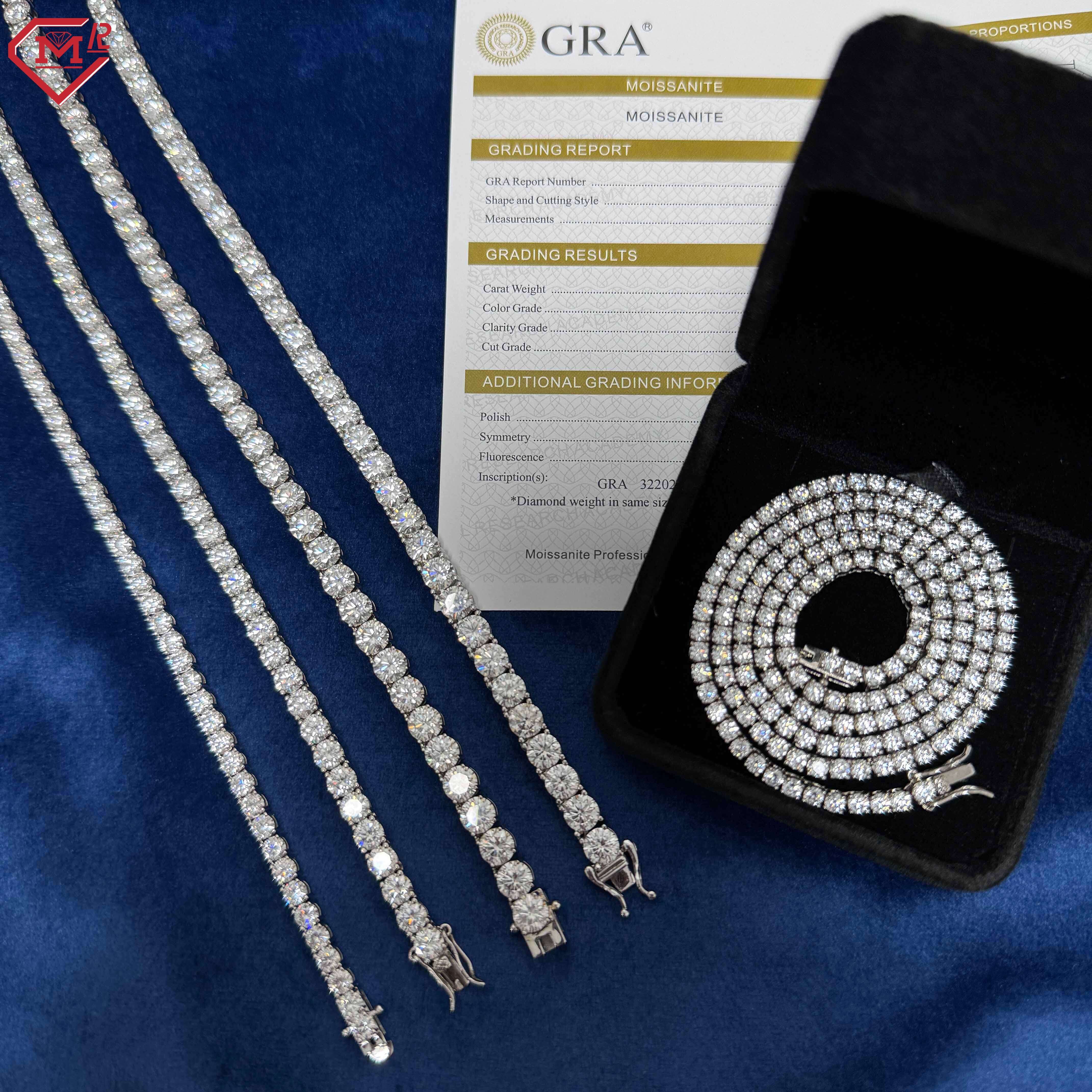 Iced Out Vvs Moissanite Tennis Necklace Gra Certificate 3mm 4mm 5mm 925 Silver Moissanite Tennis Chain