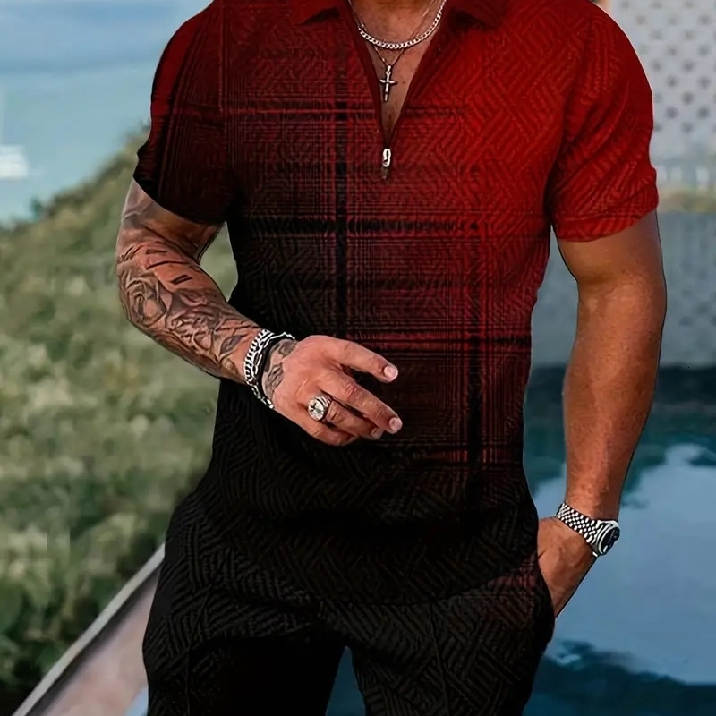 Mens 3D graphic printed polo shirt set for business and leisure activities summer styling 2piece plus size clothing 250324