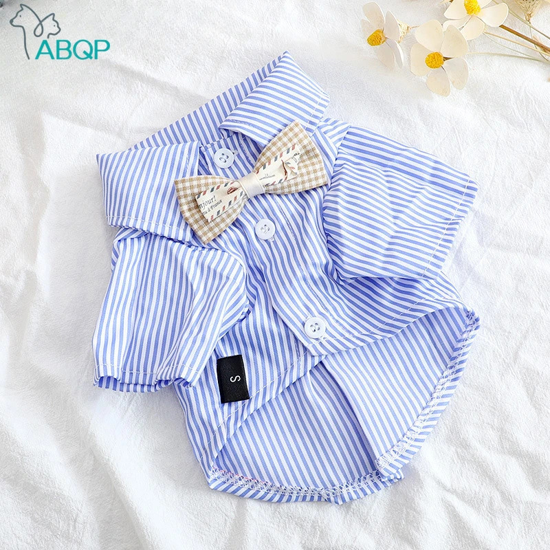 Pet Dog Clothes Bowknot Striped Shirts Thin Summer Blue Fashion Chihuahua Stripe Shirt for Small Dogs Clothing Wholesale 250407