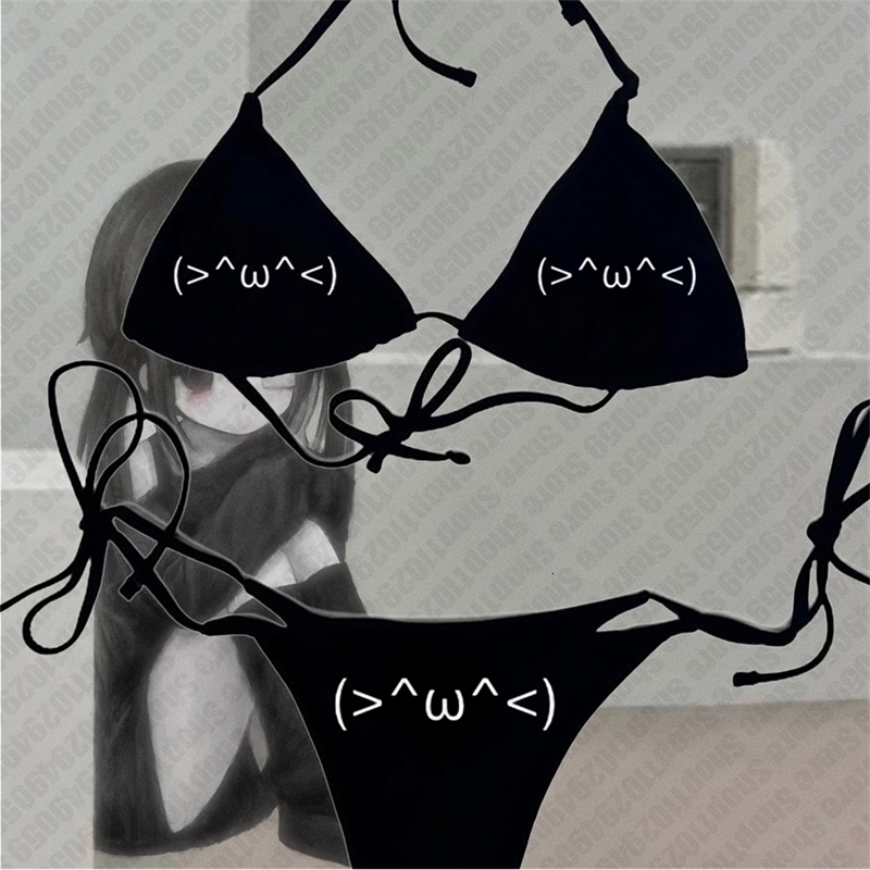 Y2K Bikini Set Swimsuit 2000s trend Women Push-up Padded Bra Thong Two Pieces Swimwear Beachwear Bathing Suit Paint Graphs Y2k 250403