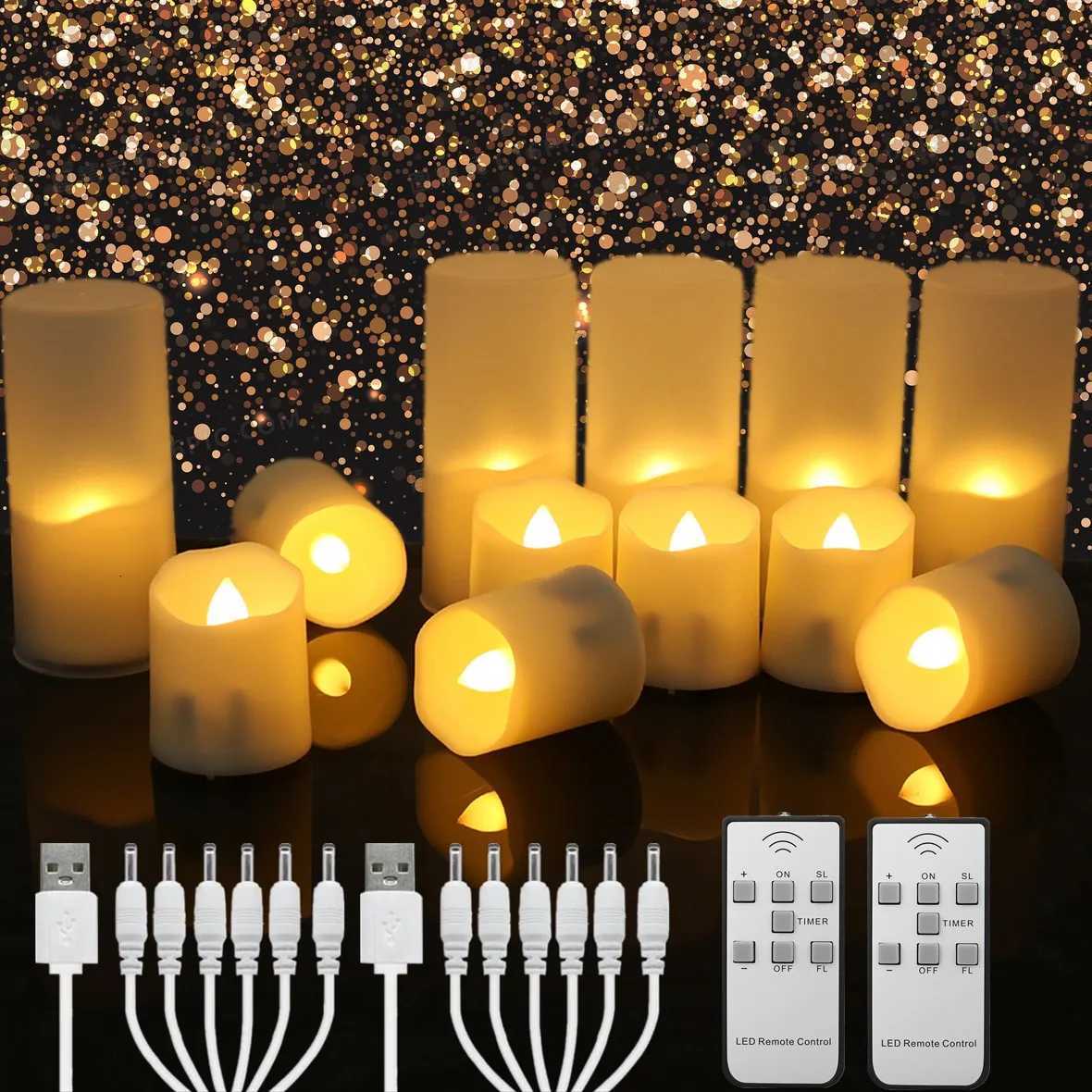 Rechargeable LED Candles By USB Timer Remote Flickering Flames Wedding Candles Birthday Home Decor Tealights Charger Candle Lamp W251107