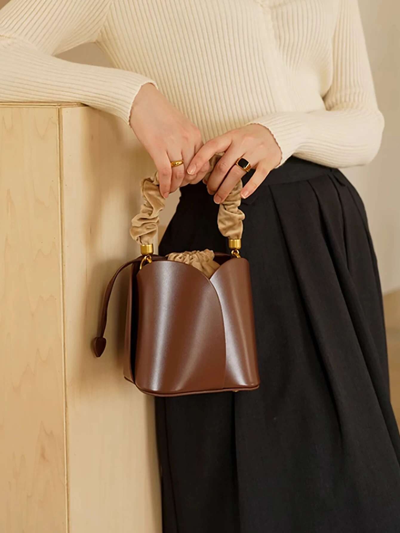 Drawstring Pocket Petals New Vegetable Basket Bucket Niche Design Retro Handbag Women's Shoulder Crossbody Bag