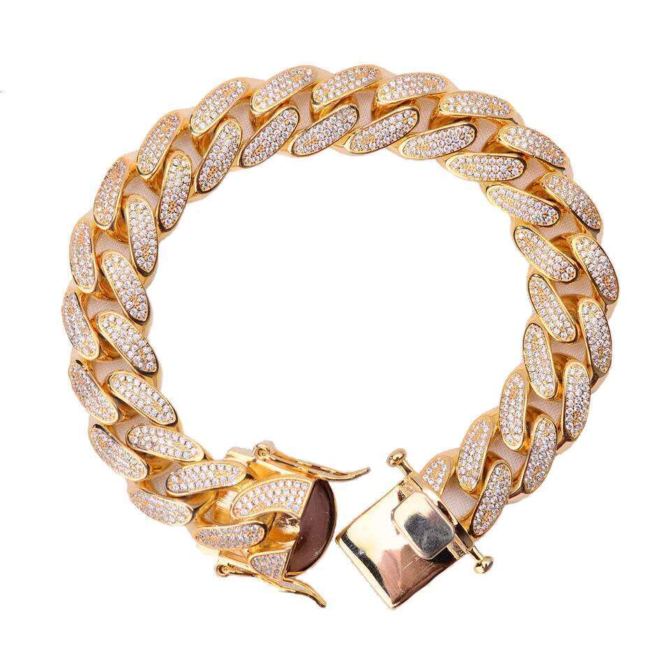 New Design Hip Hop Jewelry 14MM Gold Plated Cubic Zircon Stones 925 Sterling Silver Cuban Chain Miami Bracelet for Men