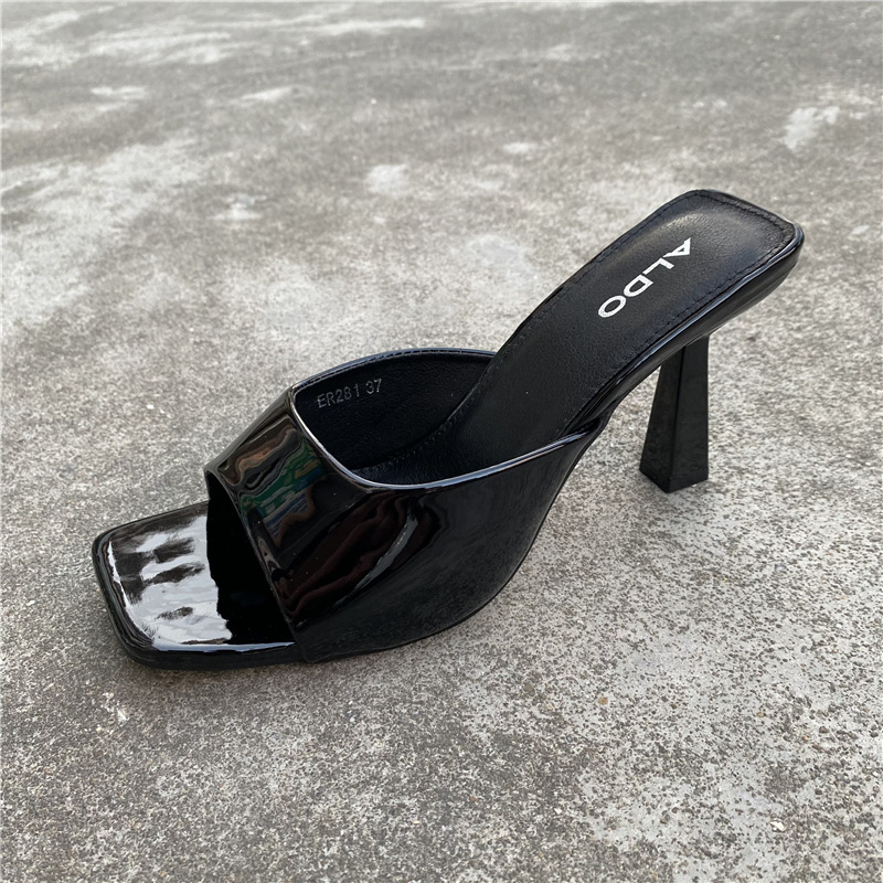 New style simple square-toe high-heeled women's sandals fashionable one-word thin heel sandals French-style women's semi-slippers for outdoo