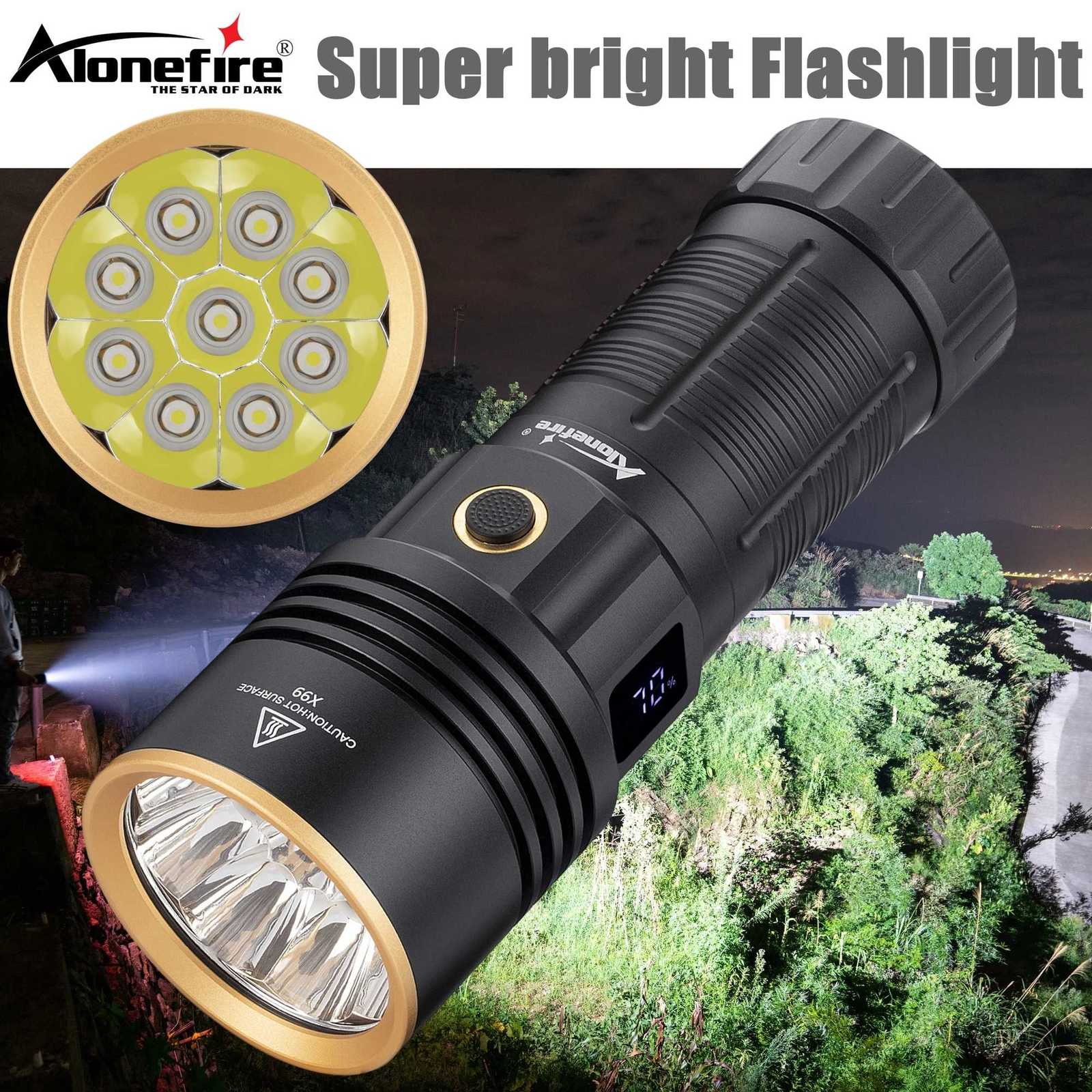 9x LED High Power Super Bright Flashlight LCD USB Rechargeable Powerful Outdoor Expedition Hunting light Camping Fishing TorchW251106