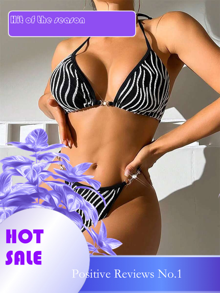 Dongdumaoyi Sexy Black Stripe Bikini Set Women Halter Push Up Pearls Thong Swimsuit Brazilian Beach Bathing Suit Micro Swimwear Biquini