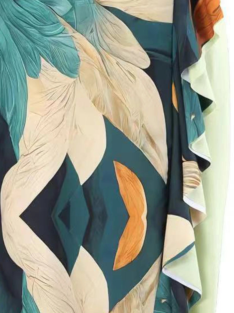 One Shoulder Swimsuit Beach Skirt Women Two Piece Vintage Print Swimwear Female Bathers Bathing Swimming Summer Beachwear 250313