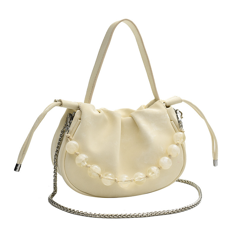 2025S Designer Women S Bag Internet Celebrity Drawstring Bucket New Chinese Style Trendy Pleated Cloud Bag Versatile Pearl Handbag Crossbody Bag