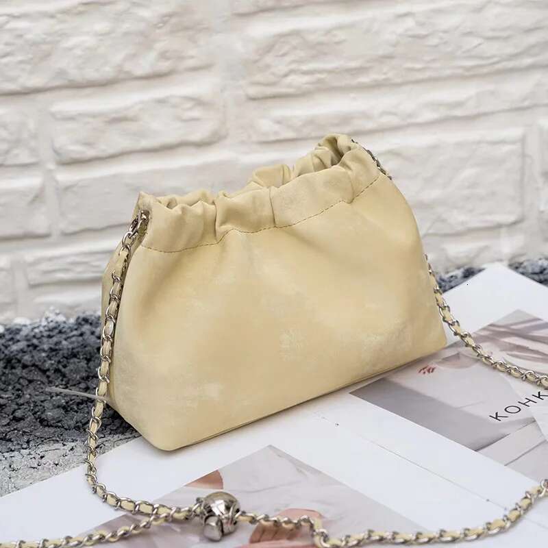 Summer New Women Chain Messenger Female Soft Split Leather Fashion Bucket Shoulder Lady Casual Crossbody Bag