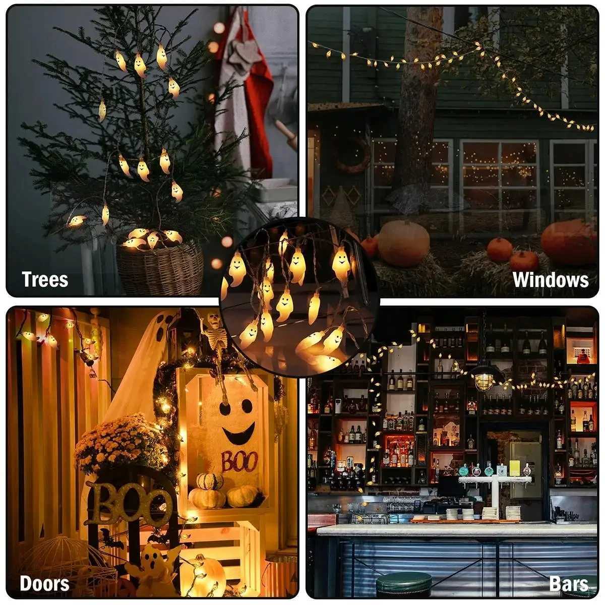 Halloween LED Ghost String Lights Battery Powered Decorative Fairy Lamp Indoor Outdoor Lighting for Haunted House Party Home W251107