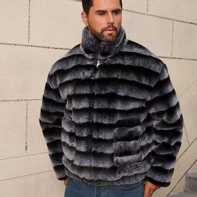 Fur Coat Men Fur Jacket Winter Fashion Hooded Warm Coat Real Rex Rabbit Fur Outwear Zipper Closure Customized L251025