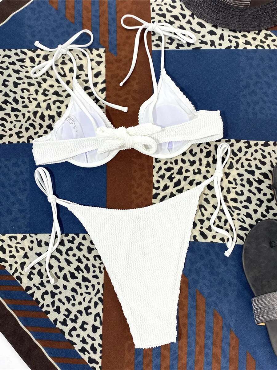 Dongdumaoyi Sexy Underwire Bikini Women White Black Push Up Micro Swimsuit Brazilian Cut Out Beach Bathing Suit Tie Side Thong Swimwear