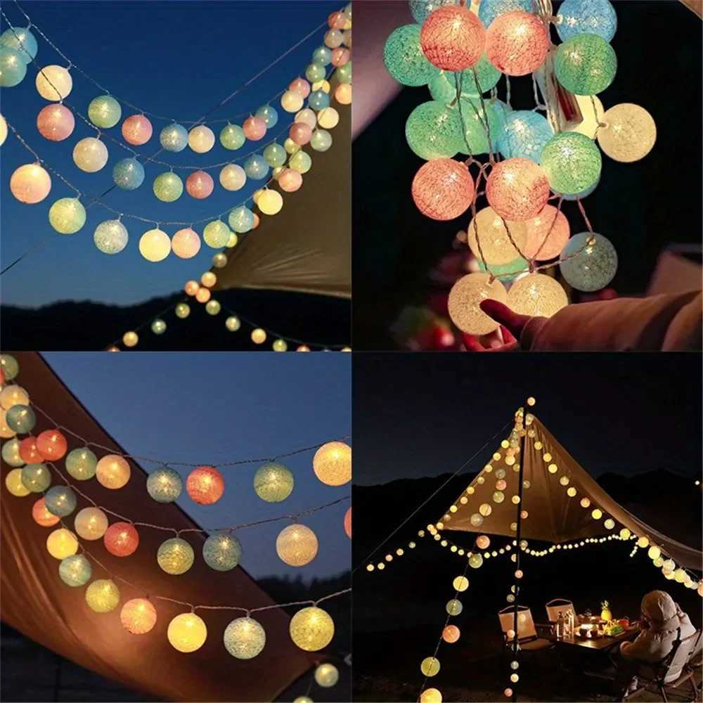 15/3M Cotton Garland Balls Lights String Christmas Outdoor Hanging Party Baby Kids Room Bed Fairy Lights Wedding Decorations W251107