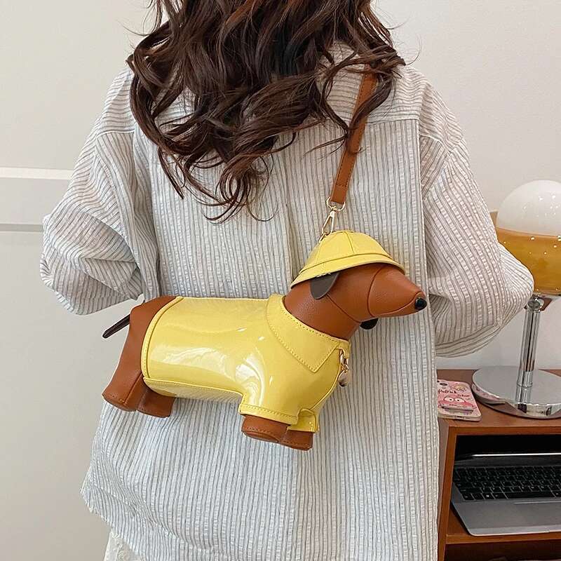 Yellow Fashion Exquisite Dog PU Barrel-shaped Shoulder Hot Trendy Super Cool Personality Crossbody Bags for Women 2025 New