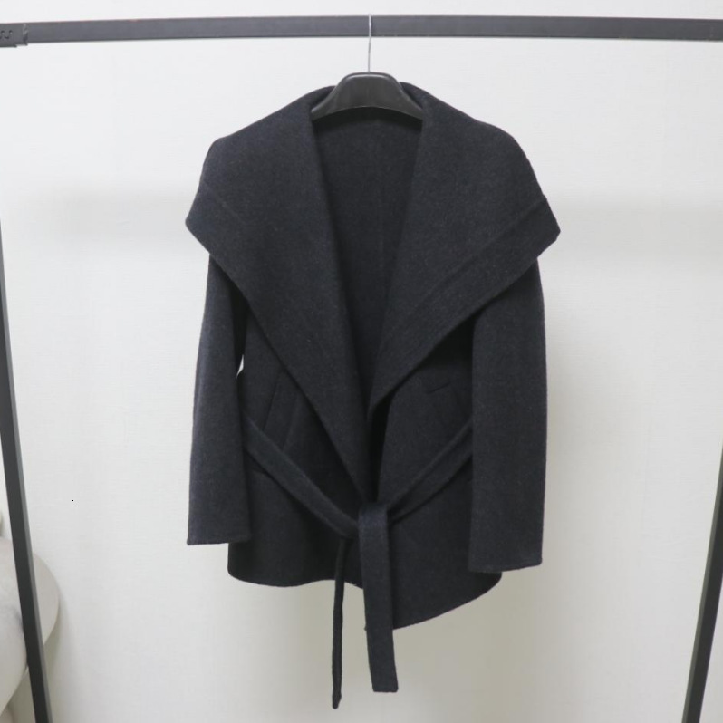 Large Lapel Elegant Style Double-Sided Wool Coat for Women New Autumn and Winter Tie-Waist Woolen Coat