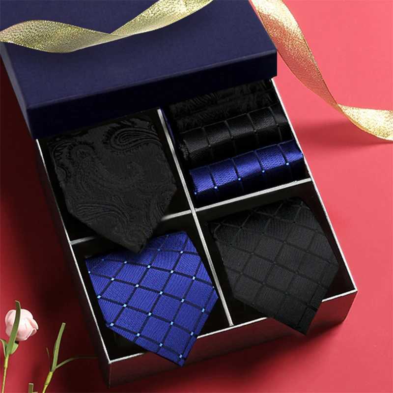 Luxury Mens Tie 3 Sets In Gift Box Paisley Striped Necktie Handkerchief For Men Gravata Wedding Formal Clothing Accessories X2504071