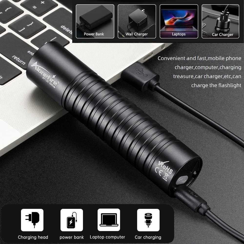 LCD 395nm/365nm UV High light Flashlight USB Rechargeable Resin UV Glue Curing Torch Cat tinea urine Stain Marker Ore Money LampW251106