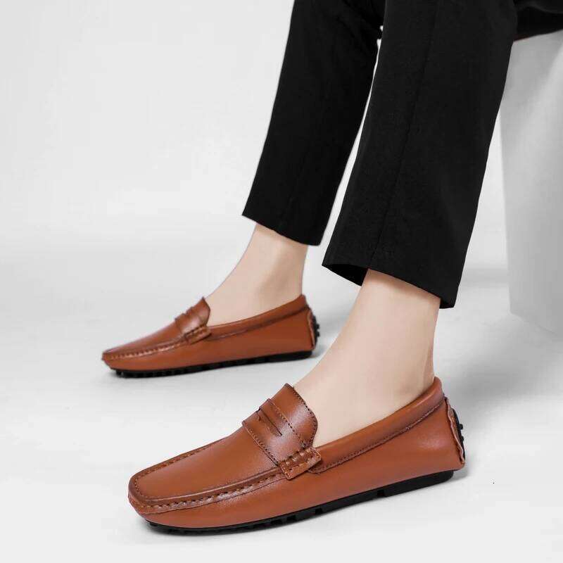 Casual Fashion Leather Penny Loafers Leisure Adult Office Moccasins Men Light Soft Driving Shoes Big Size 38-48