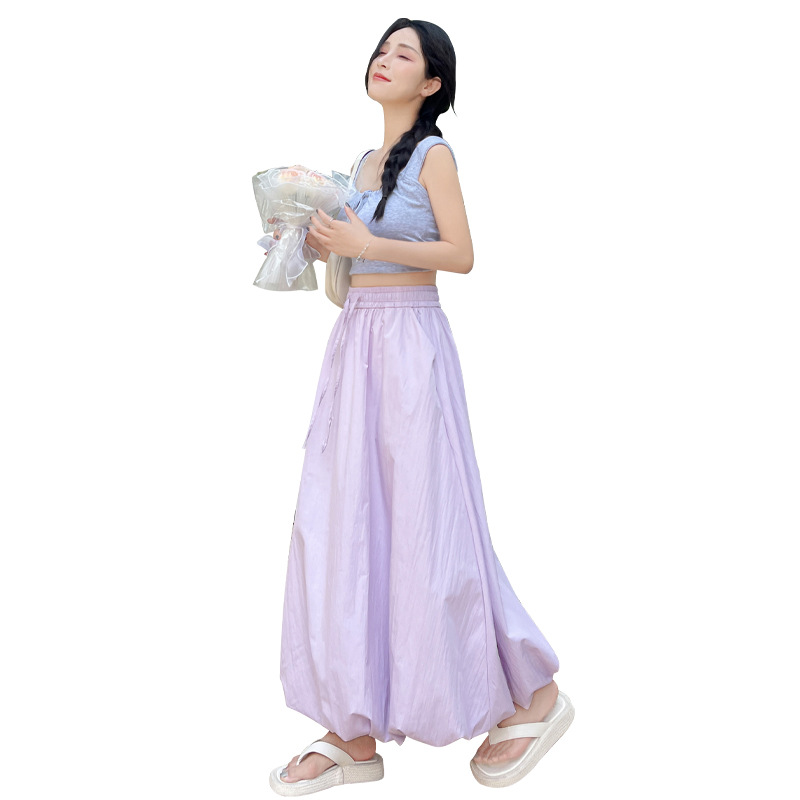 L8100 High quality sweet spring and summer fluffy flower bud skirt high waist slim design workwear skirt versatile A-line lantern skirt
