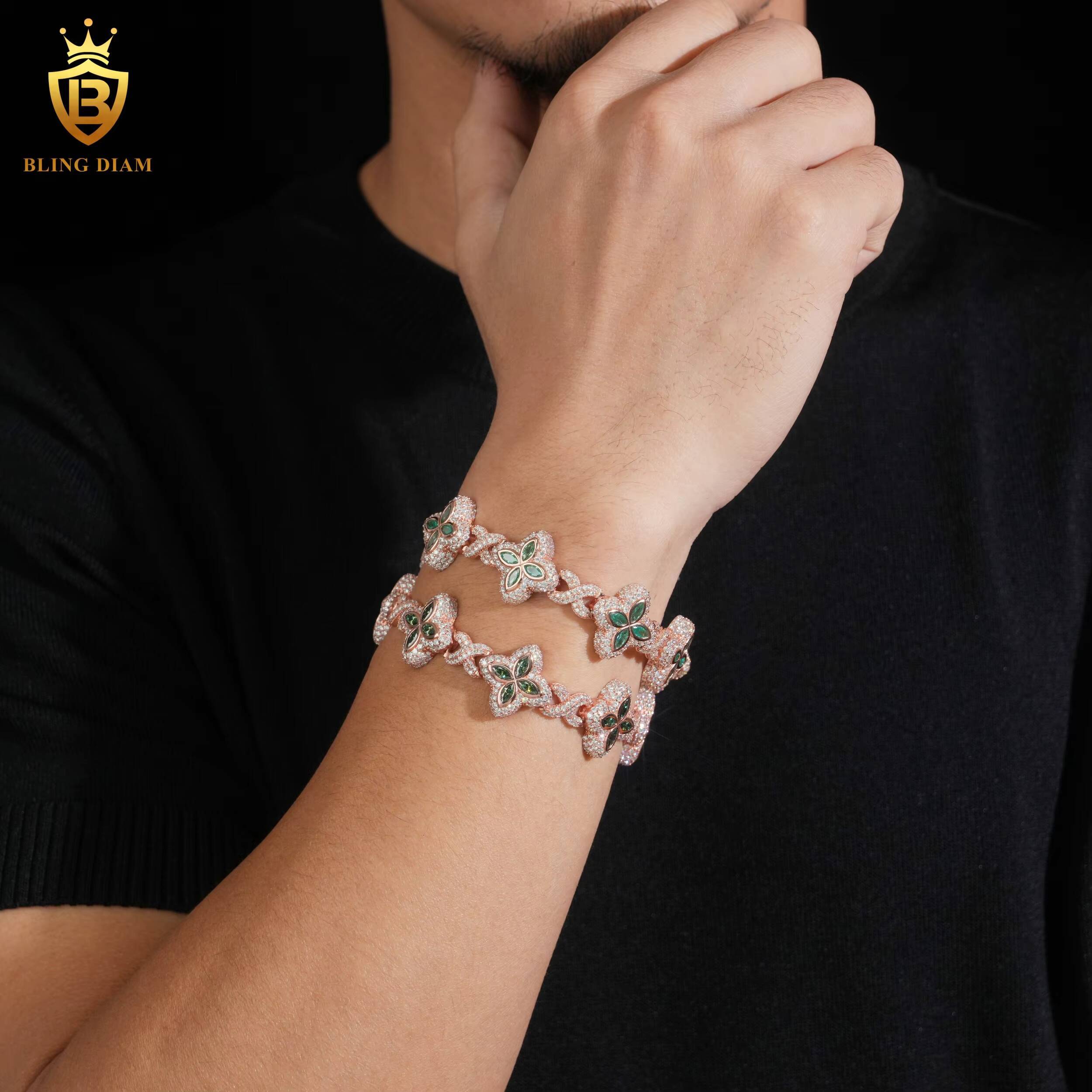 Moissanite Bracelet Rose Gold Plated 18mm Marquise Cut Green Moissanite 925 Silver Chain Bracelets Bangles Fashion Jewelry