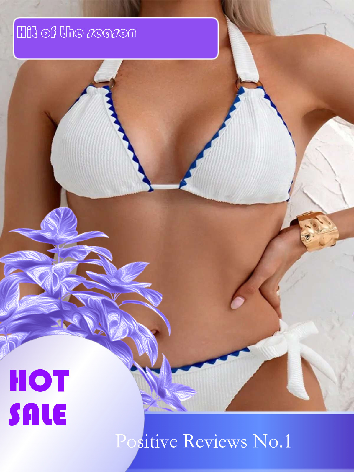 Dongdumaoyi White Two Piece Swimsuit For Women Low Waist Lace Up Halter Backless Bikini Set Sexy V Neck Triangle Beach Vacation Bathing Suit
