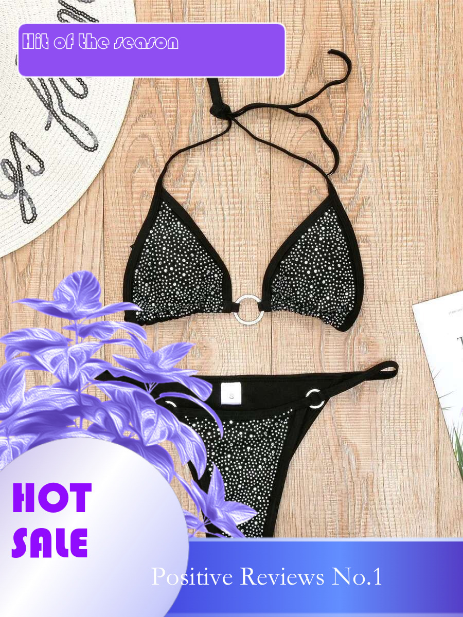 Dongdumaoyi Sexy Sequin Rhinestone Bikini Women Black Diamond Micro Swimwear Braizilian Ring Linked Push Up Bathing Suit Thong Swimsuit
