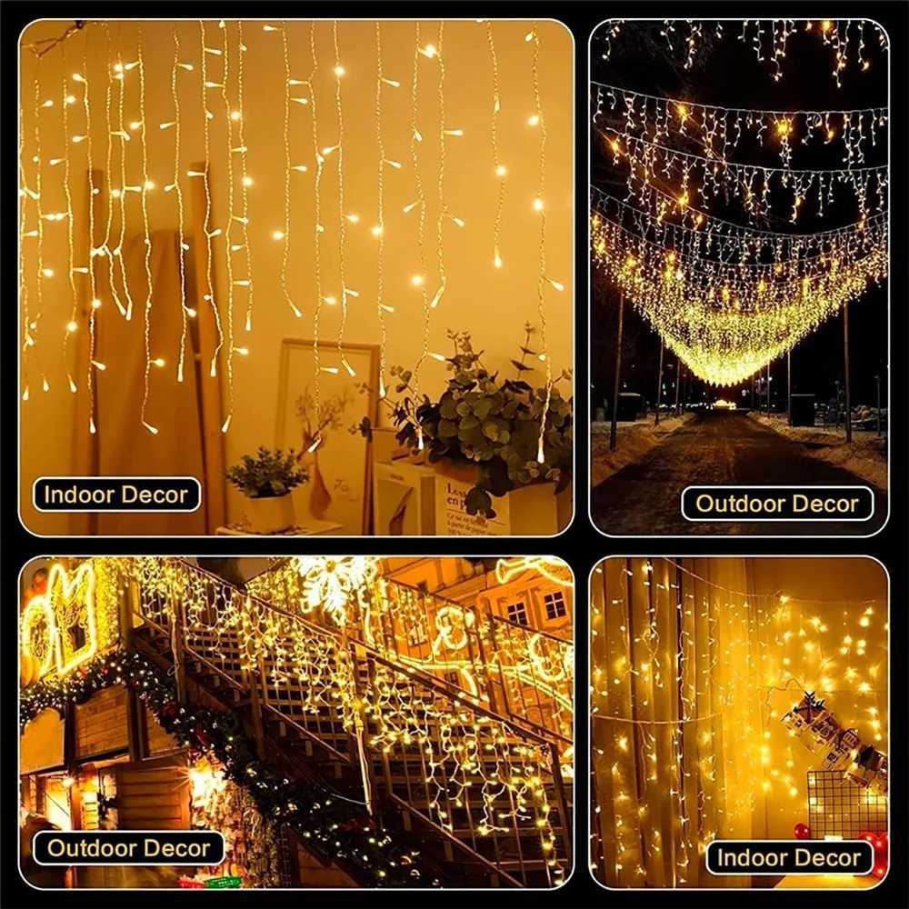 Solar Curtain Icicle Light 35M Eaves Decor Outdoor Fairy String Lights Wedding Party Christmas Stair Decor Garden Garlands W251107