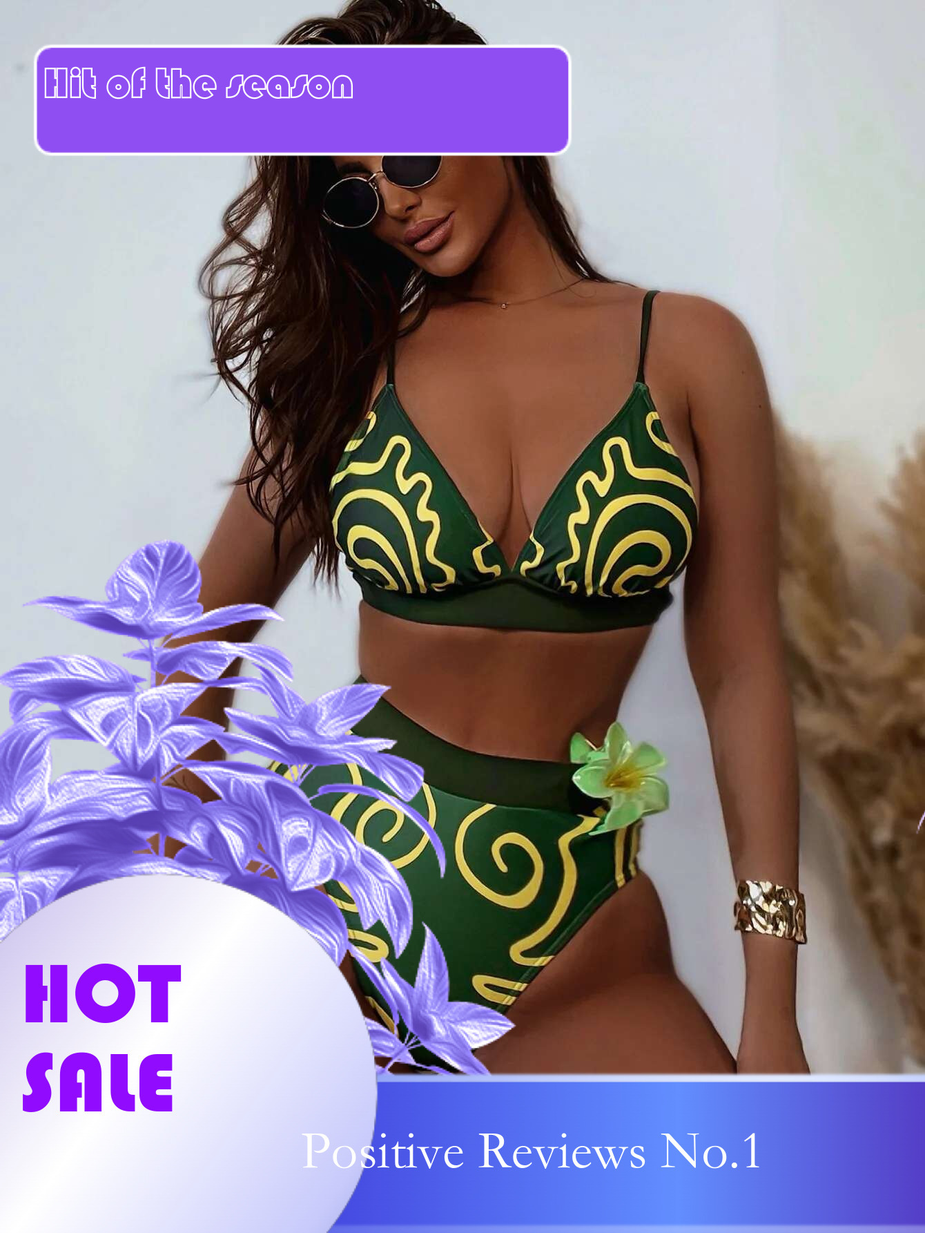 Dongdumaoyi Sexy Green Floral Print Women Swimsuit Halter Push Up Bra High Waist Bikinis Sets Summer Bathing Suit Holiday Swimwear