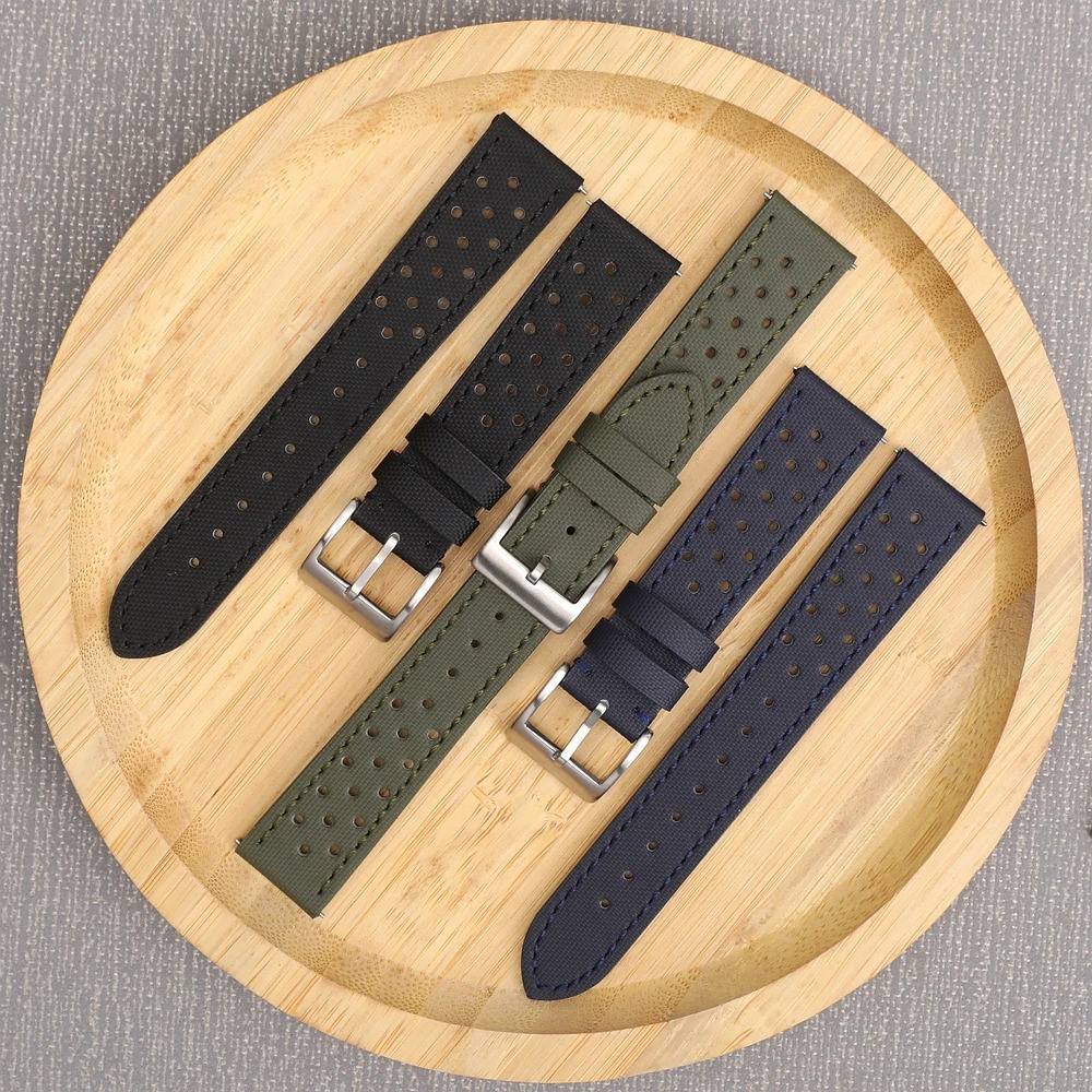 Rally Watch Band Quick Release Durable Sailcloth Leather Strap 18mm 19mm 20mm 22mm Watchband Accessories Perforated Belt 251107