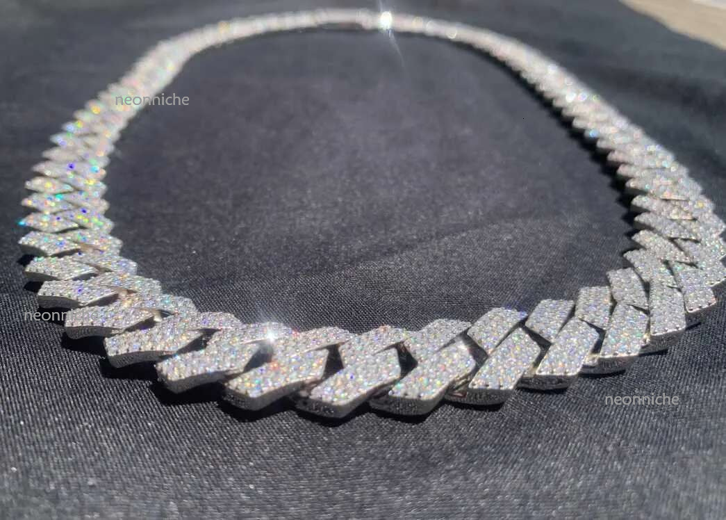 High quality Fashion Hip Hop Sterg Sier Jewelry 15mm VVs Moissanite Cuban k Chain Choker Necklaces for Men jewelry Gifts