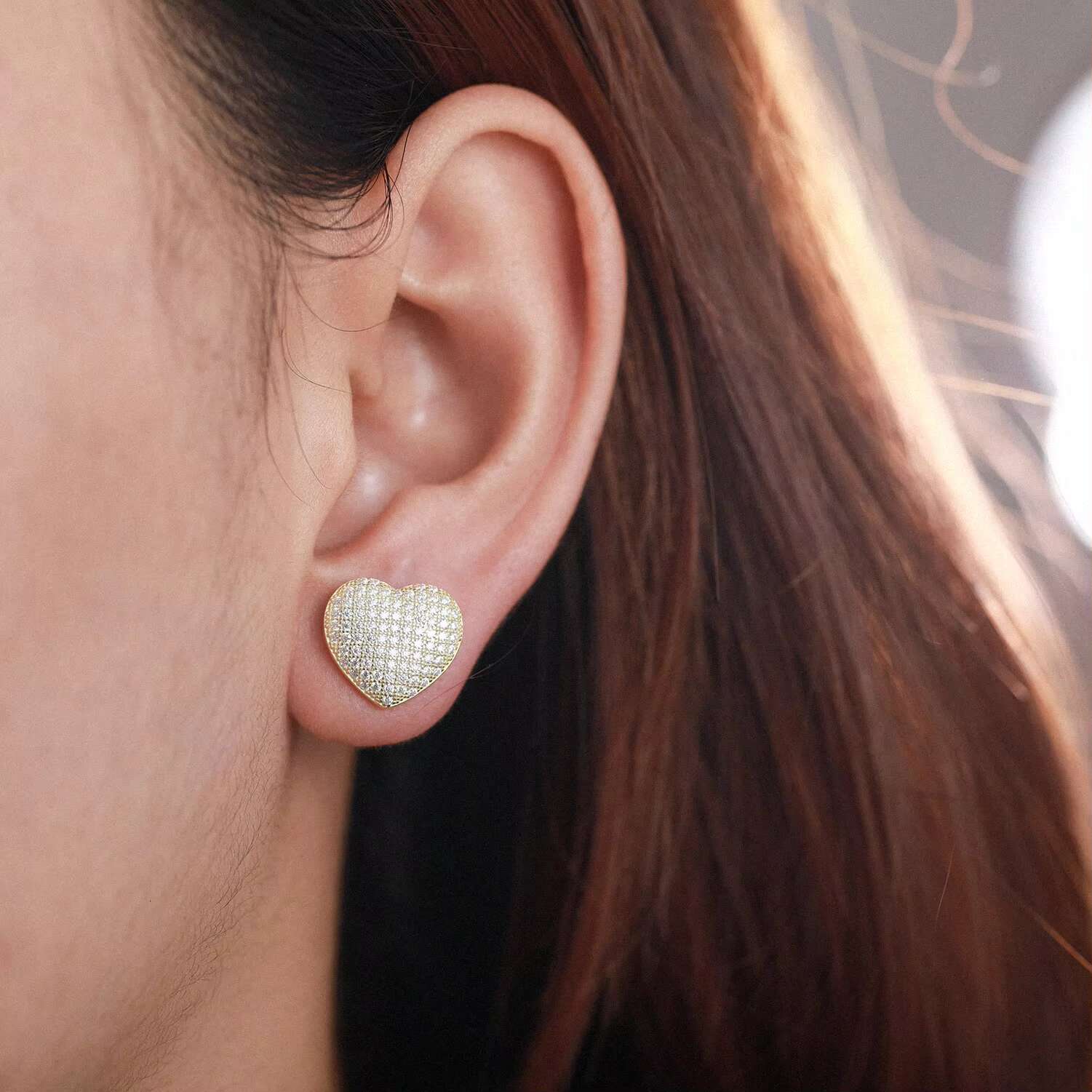 GRA Certificate Micro Paved VVS Moissnaite Diamond Iced Out Heart Stud Earrings 925 Sterling Silver Lab Mossanite Earrings