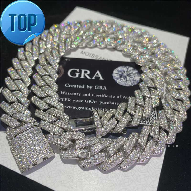 High quality Iced Out Vvs Bracelet Sier Bg Moissanite Dia Cuban k Chain Hip Hop Men Jewelry Necklace jewelry party Gift