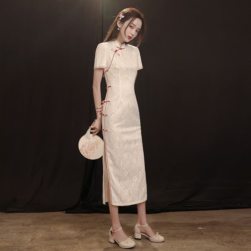 S26 New Summer Short Sleeve Stroke Retro Improved Young Girls Daily Wear Dress