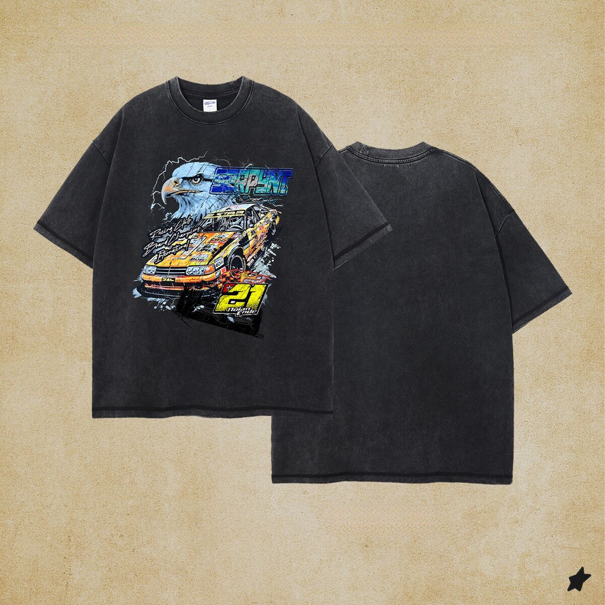 2025 Summer High Street Trendy Brand Loose Small Collar Wax Printed Sleeves, Made Old, Washed Men's Short T-Shirts