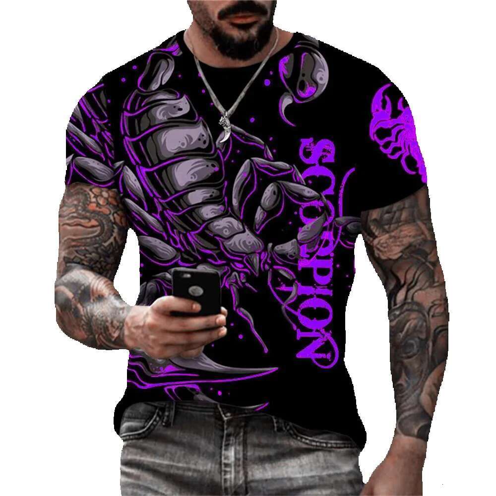 Scorpion pattern fashionable short sleeved round neck street 3D animal printed men's T-shirt 5XL plus size summer casual top