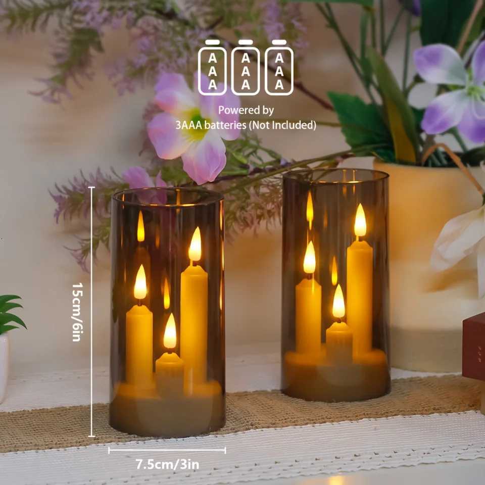 Flameless 3 In 1 LED Taper Candles With 15CM Lampshade Battery Operated Flickering Electric Window Candles For Christmas Wedding W251107