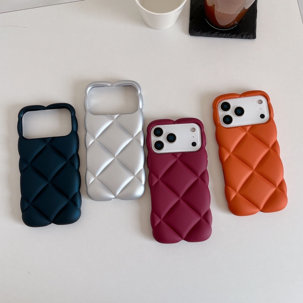Leather Diamond Pattern Phone Case Compatible with iPhone 17/16 Pro Max Solid Color Protection Same as 15/14 Pro