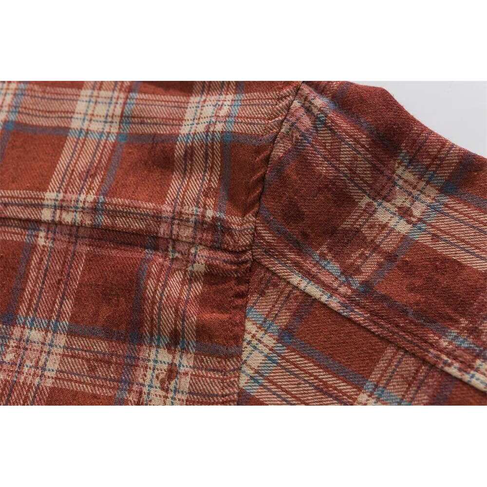 Raw Edge Plaid Mens Splash Ink Autumn High Street Lapel Pocket Single Breasted Long Sleeve Shirts Men