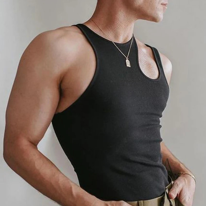 Mens vest fashion solid color sexy mens high-end personalized breathable hollow street top S-4XL 250403