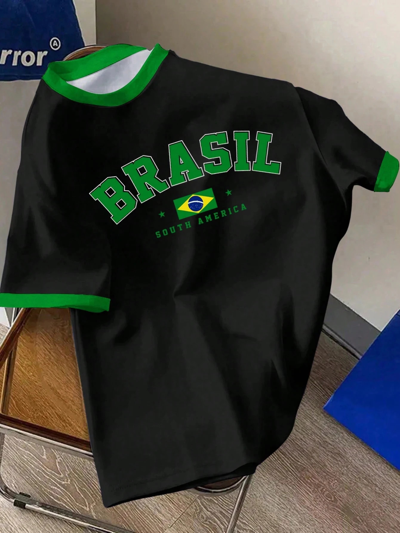 Casual Minimalist Brazilian Graphic Comparison Decoration Round Neck Short Sleeve Loose Oversized Tshirt Womens Summer Top 250407