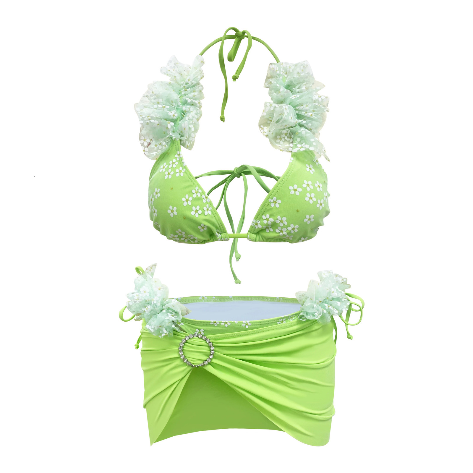 Three piece Bikini Set Coverage Swimsuit Low waist Womens Printed Tropical 250313
