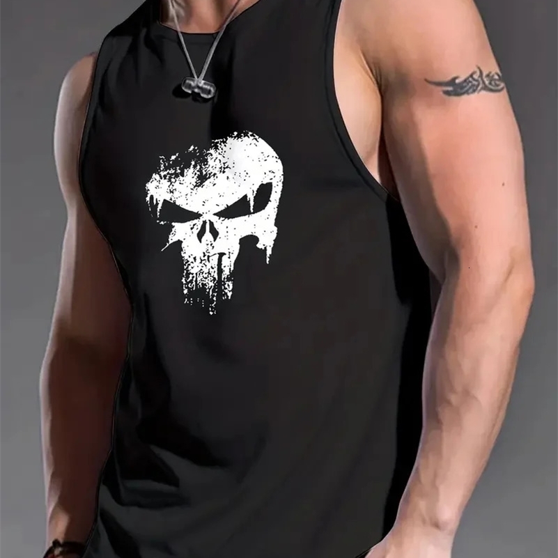 Funny 3D Skull Print Mens Tank Tops Hip Hop Trend Harajuku Sleeveless Shirt Summer Gym T-shirt Man Fashion Fitness Run Vest Tee 250402