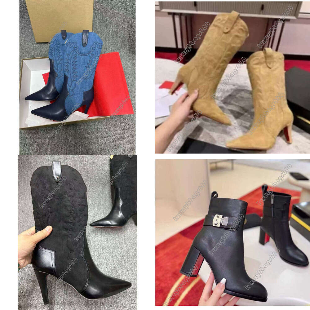 Over the Knee Size 35-43 Designer women Genuine suede Leather Stiletto dress Rivet shoes Red Black khaki Shiny BottomBoots Toe Sandals 8cm 10cm 12cm heels Boots 34