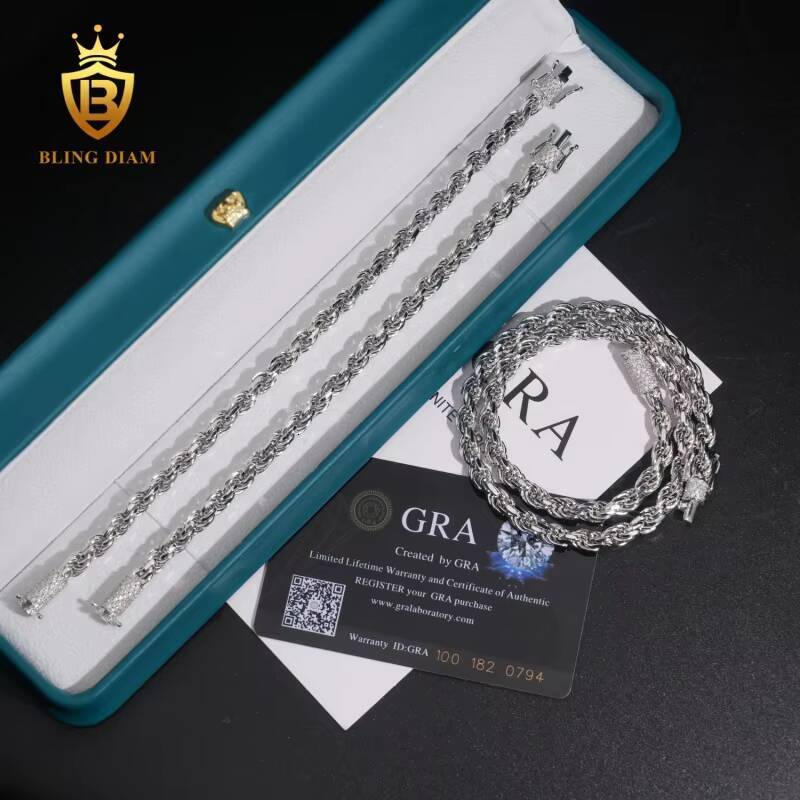 Hot Sale Pass Diamond Tester Hip Hop with GRA VVS Moissanite Iced Out Jewelry 925 Silver Cuban Link Chain Necklace Bracelet Men