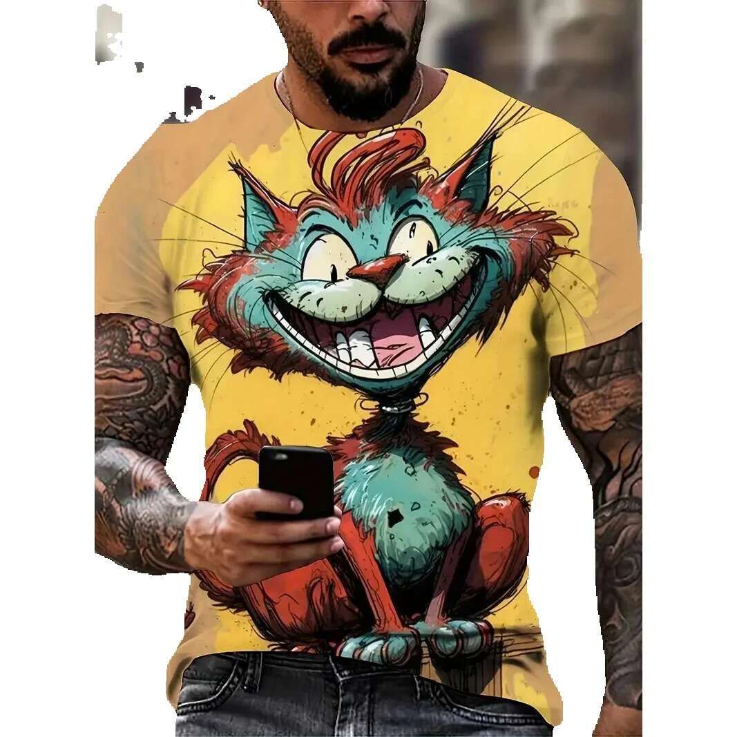 Summer casual short sleeved cartoon 3D printing fun animal T-shirt fashionable street men's clothing